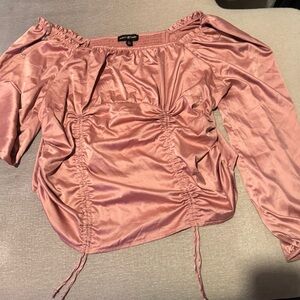 Almost Famous Blush Off-Shoulder Ruched Blouse